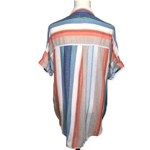 OAT New York Striped Short Sleeve Button Down Linen Blend - Picture 4 of 8